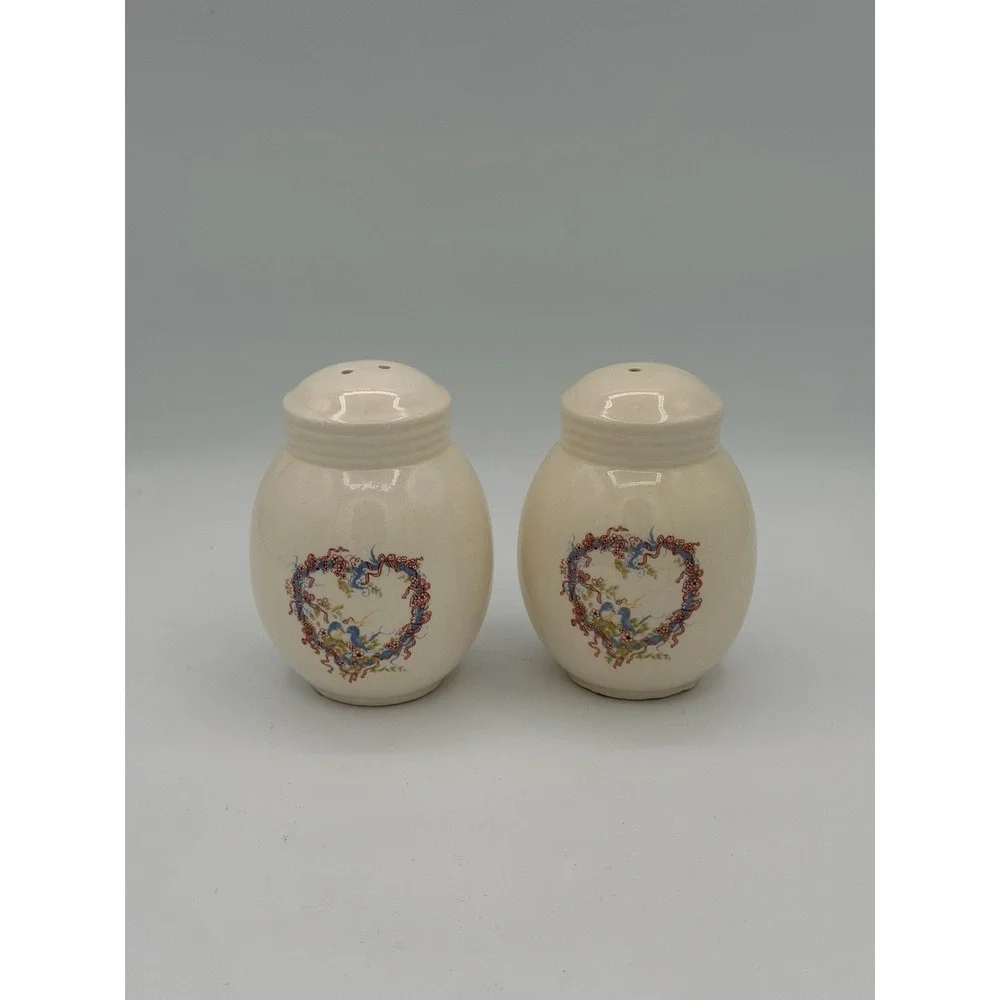 White Salt & Pepper Shakers-Heart with Blue Birds Grannycore Cottagecore